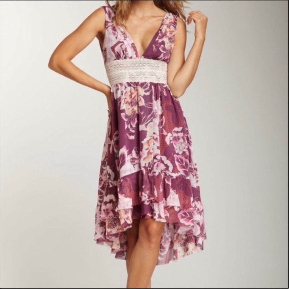 Free People Lovely Garden dress pink Purple Floral size 4